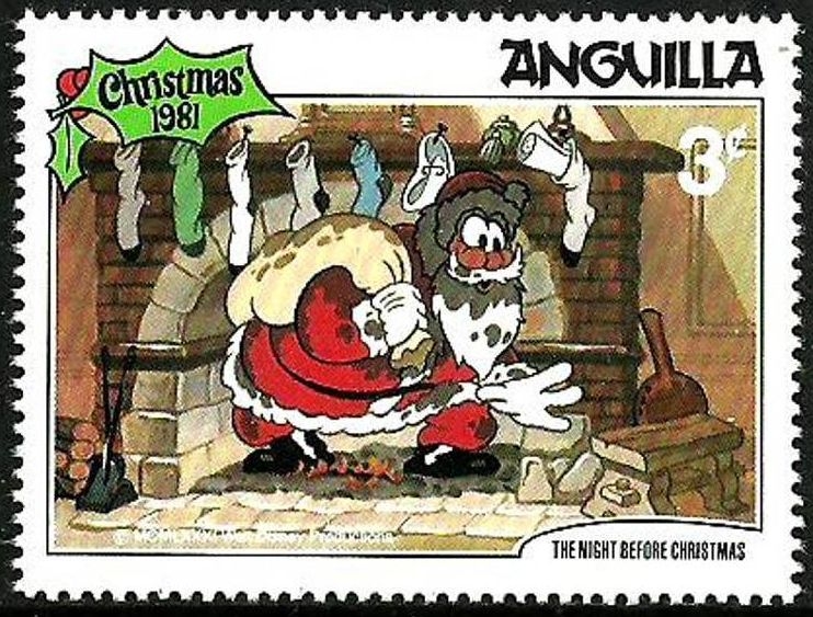 Anguilla 1981 Scott 455 Sello ** Walt Disney La noche de Navidad Papa Noel en Chimenea 3c 